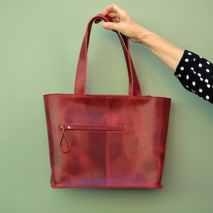 EchtLeder Bordeaux Tote Bag, Damen Rustikale rote Tasche, Dunkelrote Shopper Tasche, Distressed Leder Schultertasche, Viele Farben