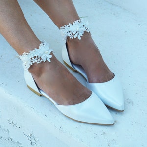 Wedding shoes flats | Bridal shoes for bride | Bridal shoes low heel | Wedding shoes lace | Ballet flats for wedding | D&#39;Orsay flats