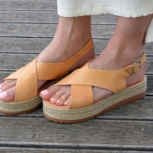 Greek Sandals, Espadrilles Sandals, Leather Flatform Sandals, Criss Cross Sandals, Slingback Platform Sandals ''Naxos'' image 5