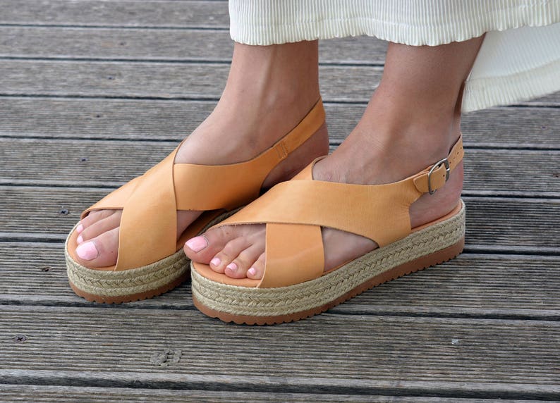 Greek Sandals, Espadrilles Sandals, Leather Flatform Sandals, Criss Cross Sandals, Slingback Platform Sandals ''Naxos'' image 5