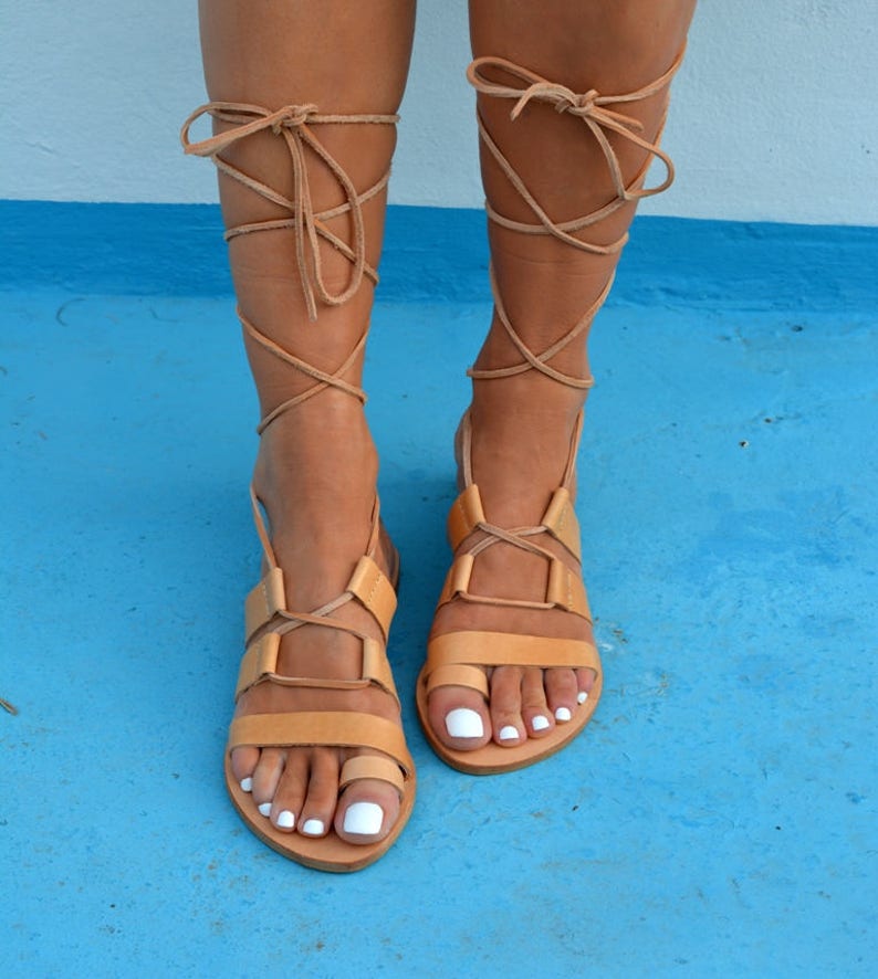 Leather Gladiator Sandals Tie up Leather Sandals Lace up - Etsy