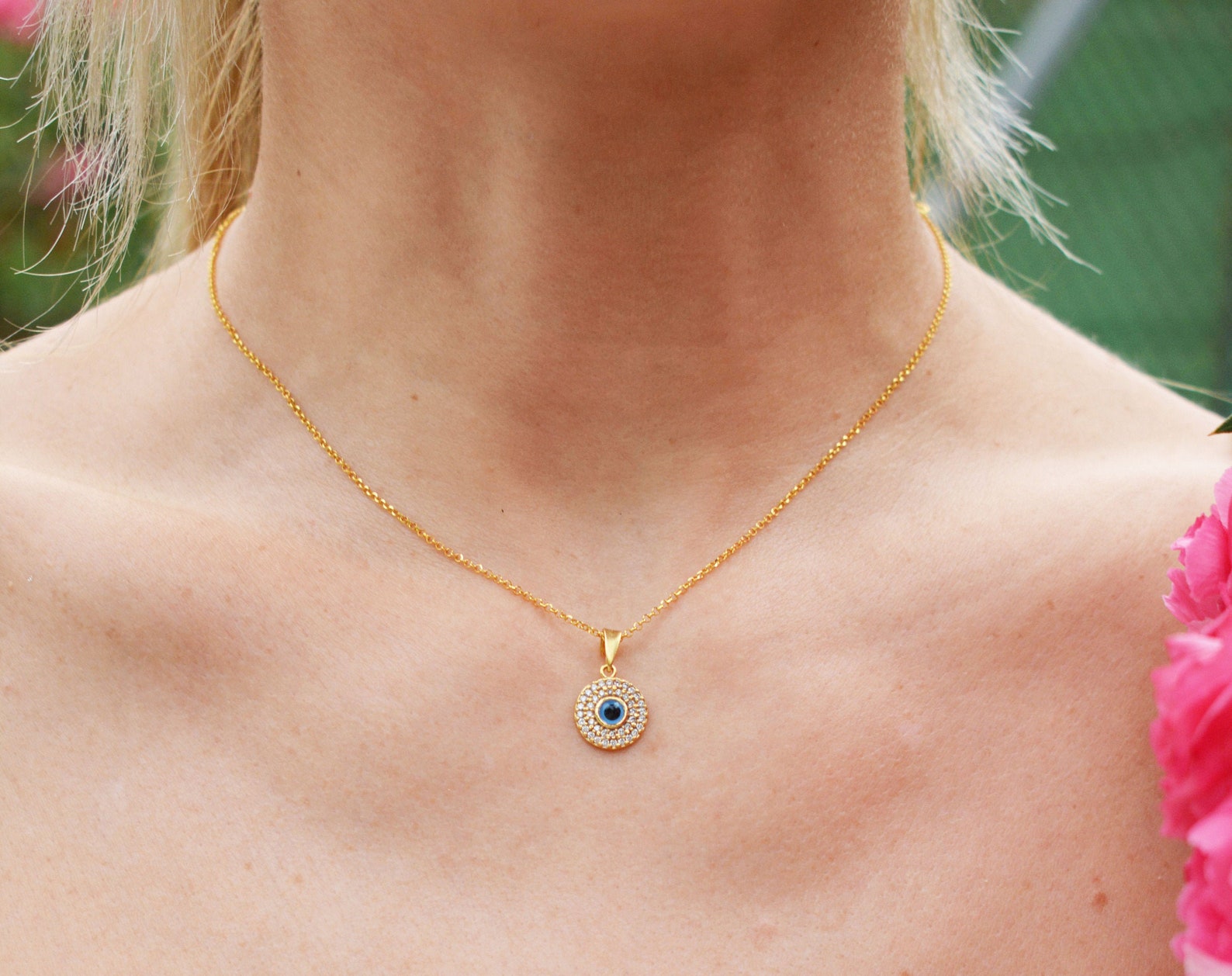 men's evil eye necklace gold