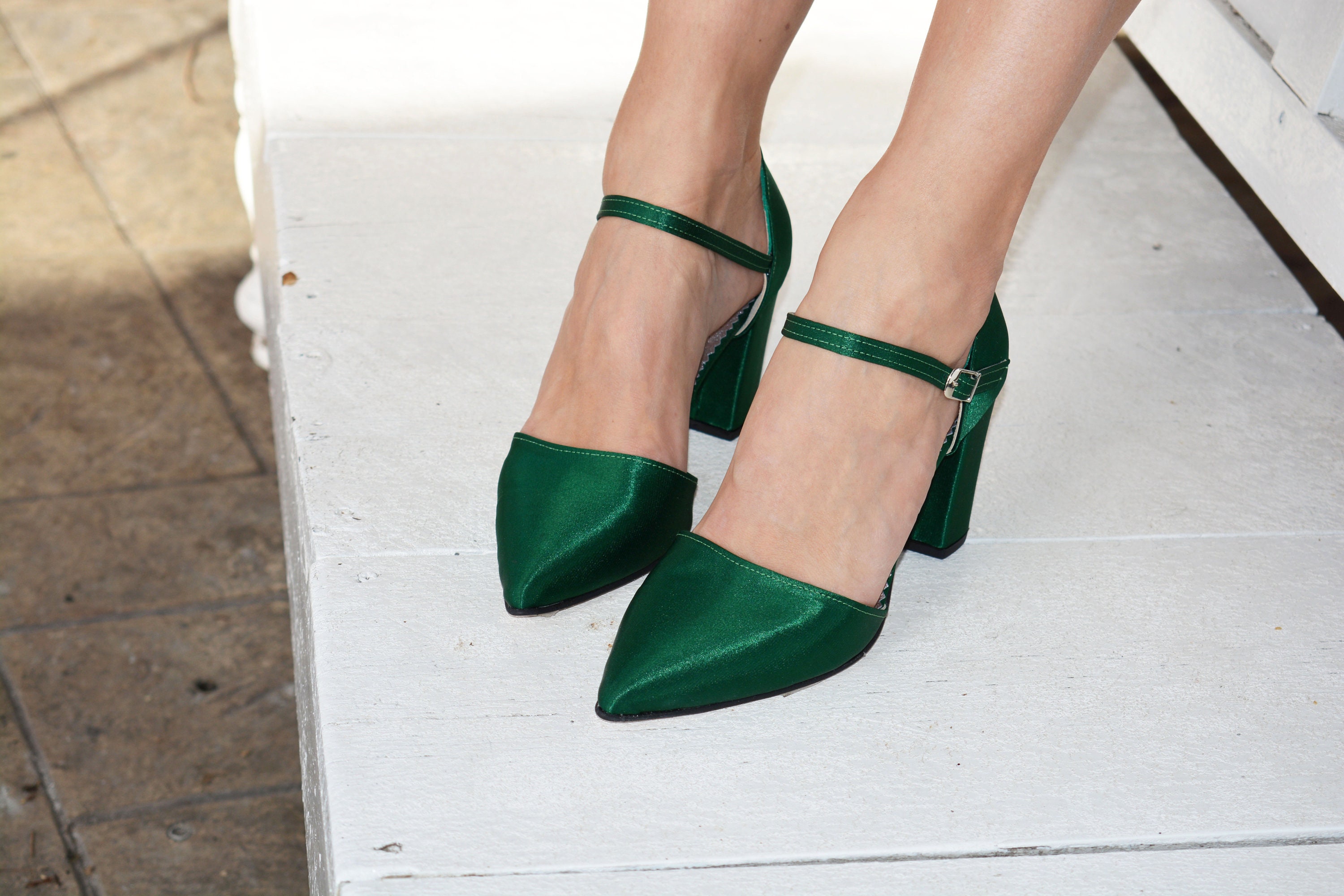 Emerald Green Wedding Shoes Block Heel Wedding Shoes Green Etsy UK