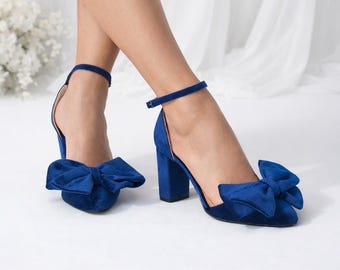 blue brocade klow heel Block Heels With Lace Blue Chunky Block Heels Blue Bridal Shoes Block 100 COLORS Blue Wedding Shoes With Lace Blue Bridal Shoes gold piping for a sculptural Blue Brocade Choker Dress L