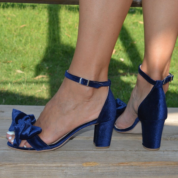 navy blue block heels for wedding