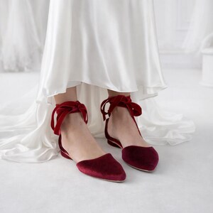 Handmade Burgundy Velvet Ballet Flats: Ankle Tie Ribbon Shoes image 3