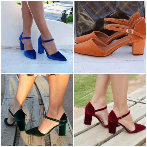 Toestep Women Pointed Brown Velvet Ethic Block Heels Sandals For Women and  Girls For Wedding &