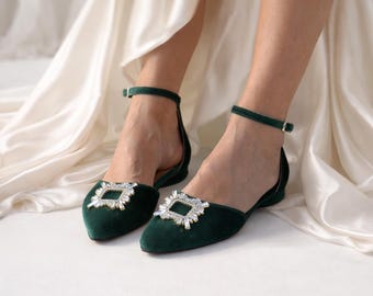 Ballerine in velluto verde smeraldo: ballerine da sposa fatte a mano