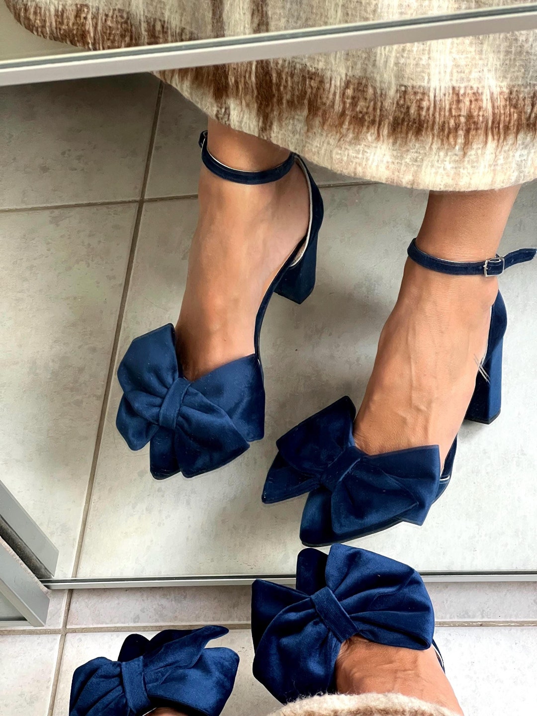 Navy Blue Velvet Block Heels Blue Velvet Bow Heels Velvet Bow Pumps Dark Blue Wedding Shoes Blue Bridal Shoes Velvet Pumps maddie Etsy