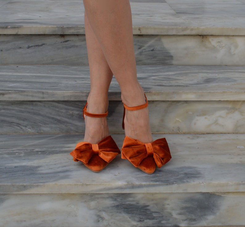 burnt orange velvet heels