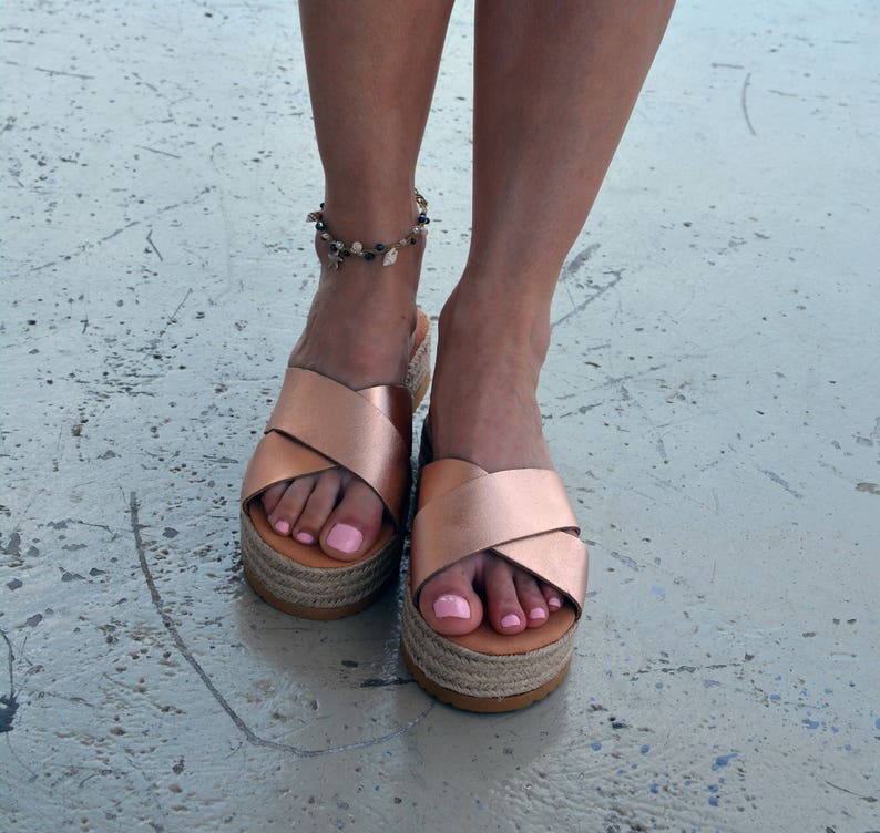 gold flat platform sandals