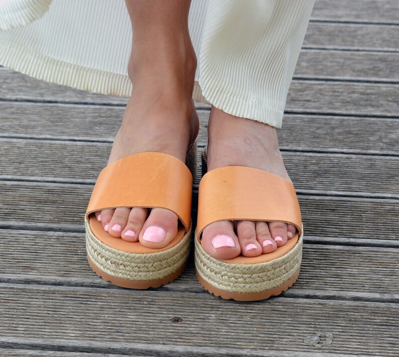 greece cognac leather slide sandals