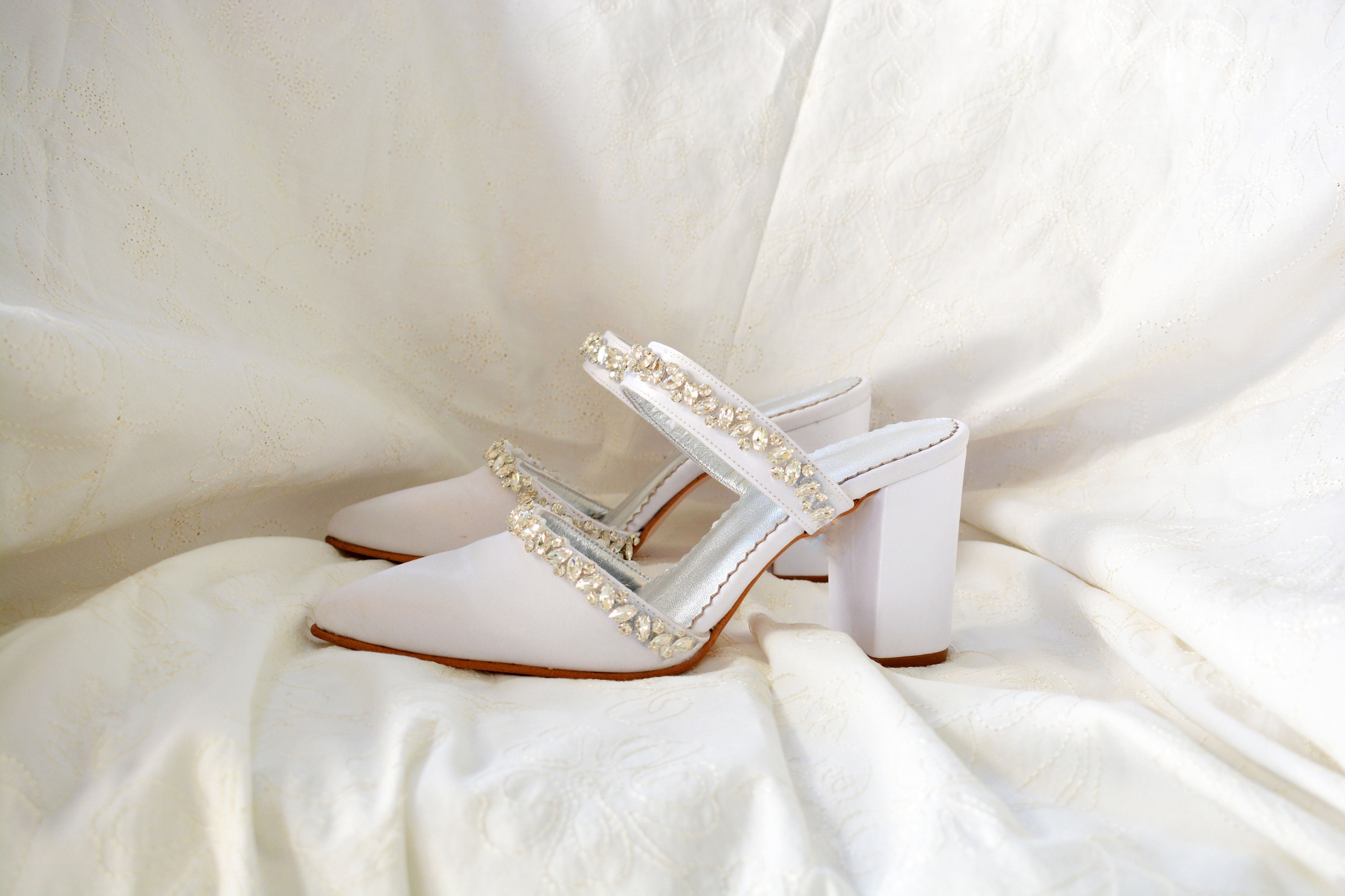 Block Heel Wedding shoes/ White Satin Block Heel Mules / White | Etsy