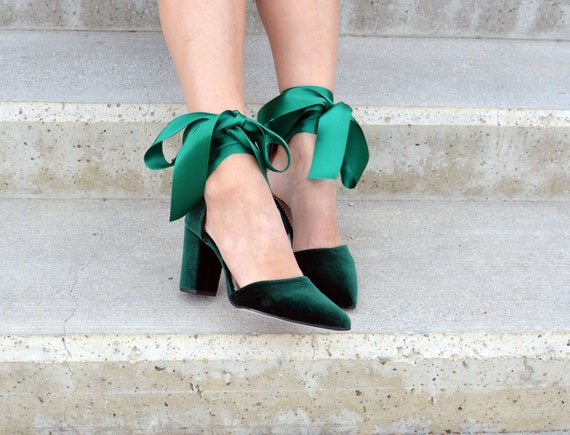 Buy Emerald Green Velvet Block Heels, Satin Bow Heels, Forest Green Pumps,  Green Wedding Shoes, Green Bridal Shoes, Velvet Pumps ''maddie'' Online in  India - Etsy