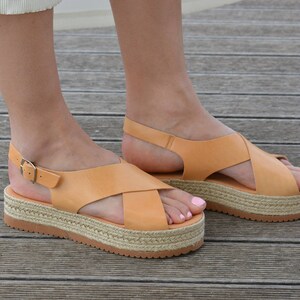 Greek Sandals, Espadrilles Sandals, Leather Flatform Sandals, Criss Cross Sandals, Slingback Platform Sandals ''Naxos'' image 3