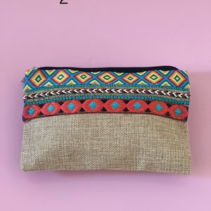 Boho pouch - Embellished pouch - Handmade clutch - Small makeup bag - Small cosmetics bag -Bohemian style clutch - Beach pouch