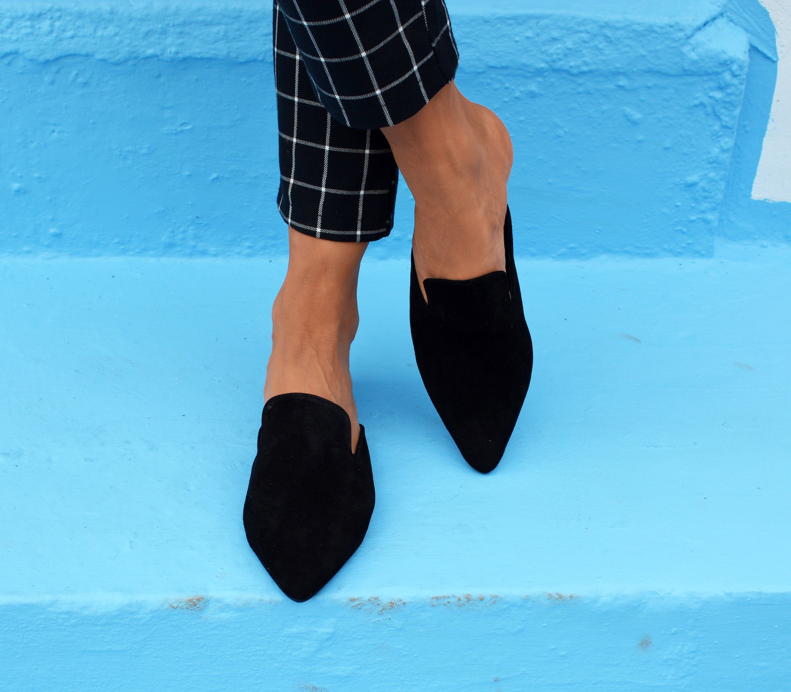 Suede Leather Flat Net Mules main image 0