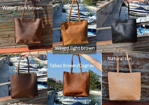 Genuine Leather Tote Bag, Leather Shoppers Bag, Leather Shoulder Bag,  Genuine Tan Leather Tote, Simple Minimal Bag-many Colors 