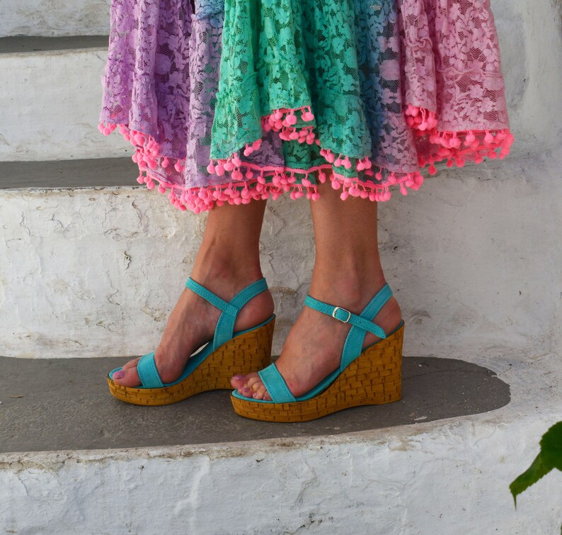 turquoise suede sandals