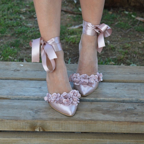 Block Heel Wedding Shoes Blush Pink Satin Wedding Shoes - Etsy Denmark