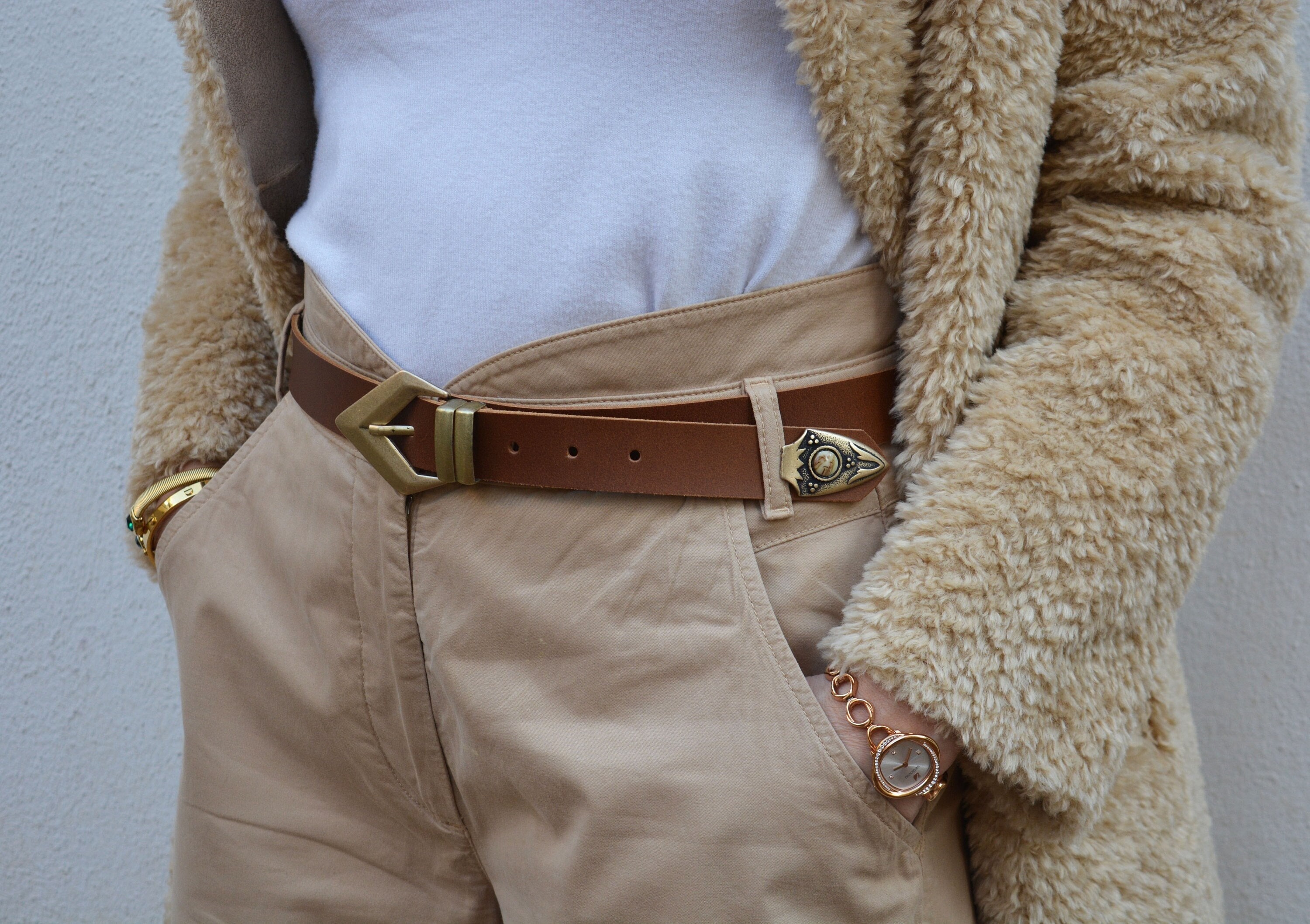 Brown Leather Belt: Women's Elegant Bronze Arrow Buckle, Handmade