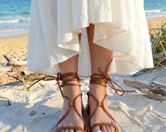 Brown Leather Gladiator Sandals: Lace Up Greek Sandals