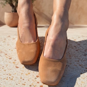 Suede Slingback Ballet Flats: Tobacco Brown Leather Shoes