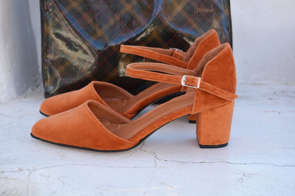 orange velvet heels