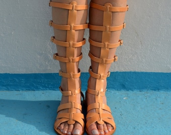 Sandales spartiates en cuir, sandales grecques antiques, bottes spartiates hautes, sandales grecques, sandales spartiates « Elektra »