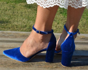 Royal blue block heels sale