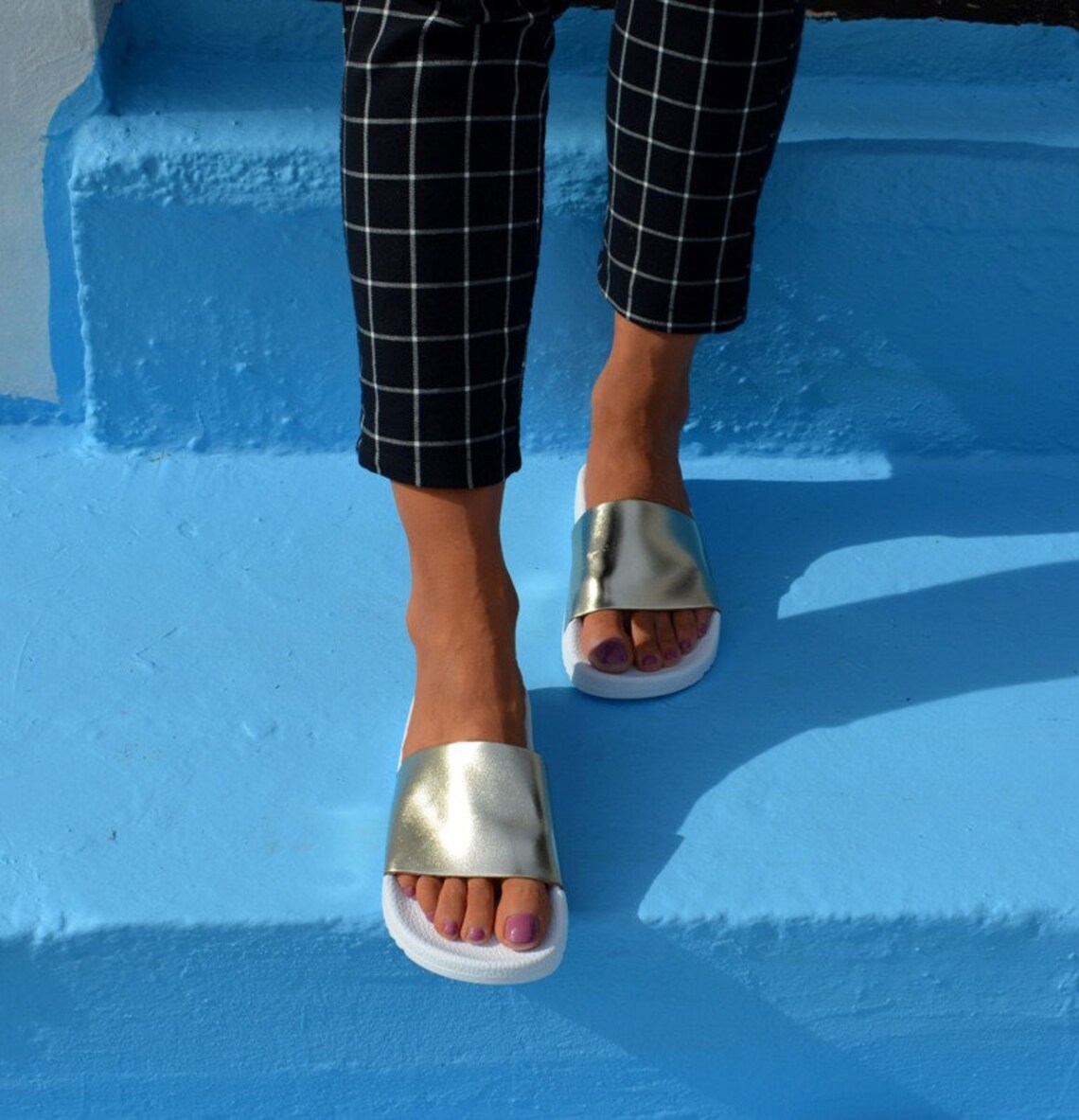 Beach Flip Flops Gold Beach Sandals Gold Slippers Sandals | Etsy