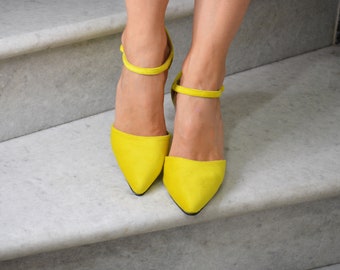 yellow velvet heels