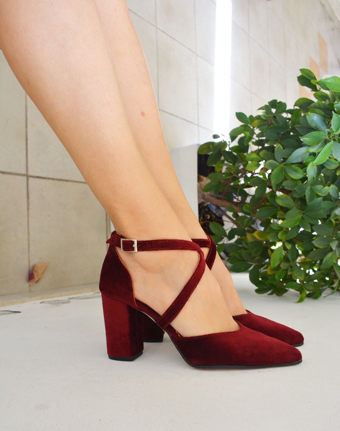 Velvet Block Heels Burgundy Wedding Shoes Dark Red Velvet Etsy