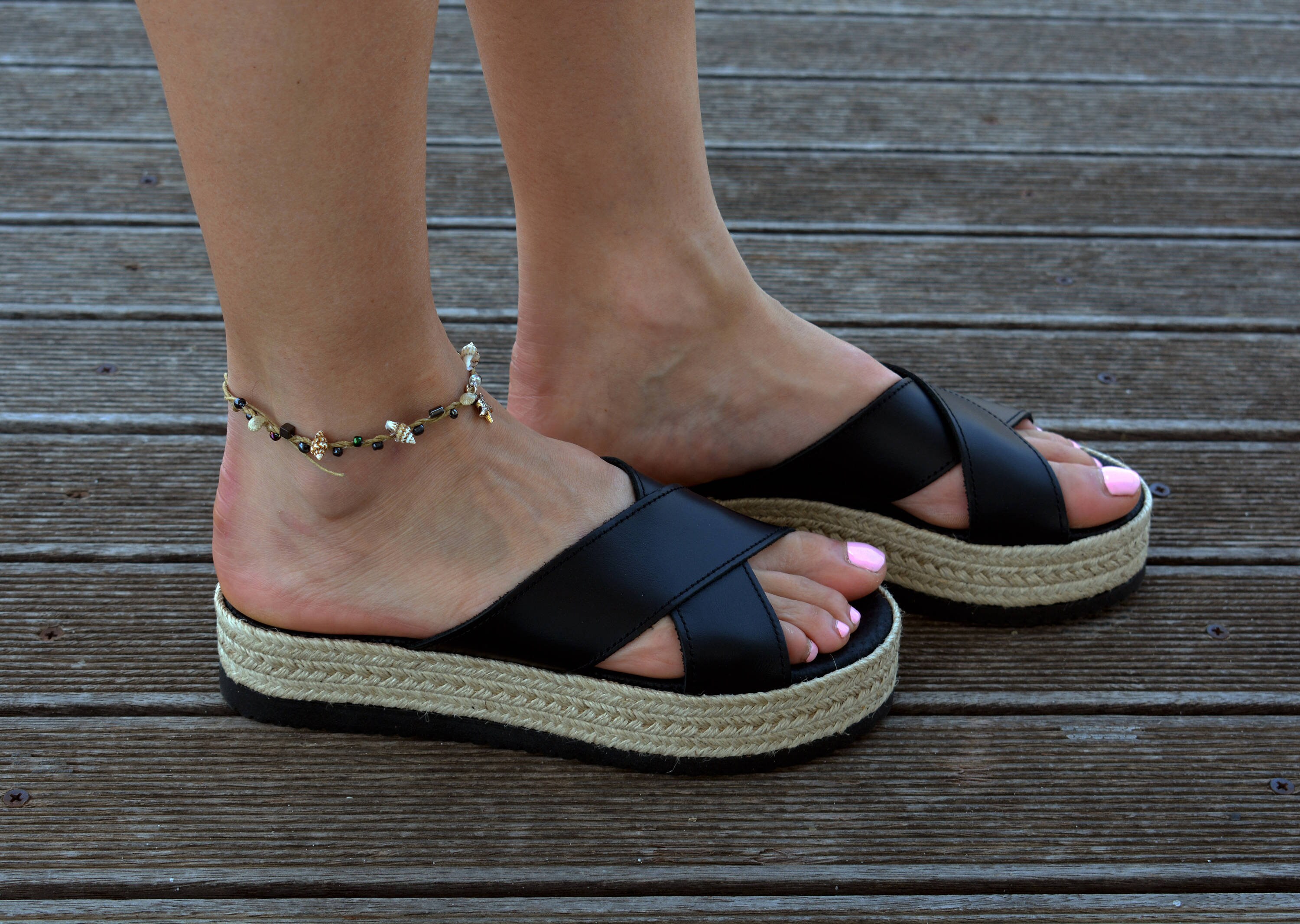 black espadrille platform sandals