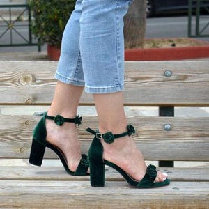 Sabah Green Velvet Customised Bridal Heels for Weddings main image 0