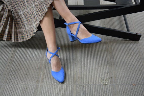 Blue Royal Suede Block Heels Blue 
