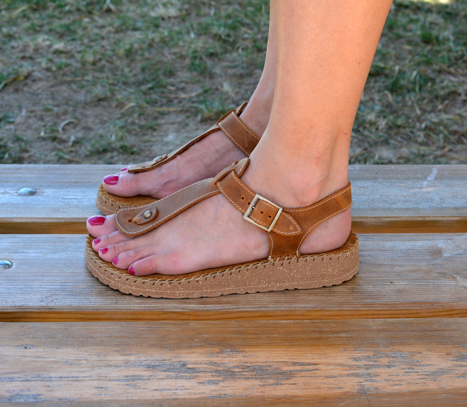Brown Thong Sandals Cork Sole Sandals Greek Leather Sandals Etsy
