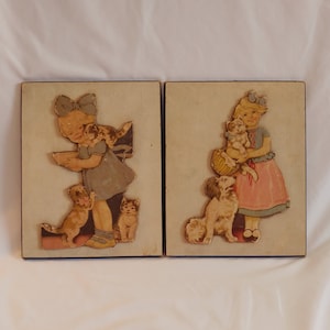 1960s/1970s Little Girl 3D Wooden Hanging Wall Pictures