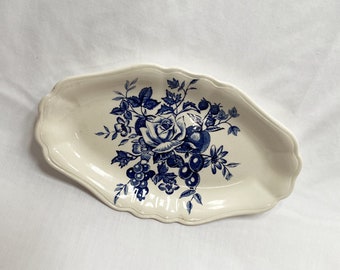 Beurrier / plateau en porcelaine de Chine bleu staffordshire anglais J & G Meakin vintage