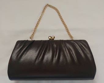 1970s/1980s Dark Brown Faux Leather Evening Purse / Clutch