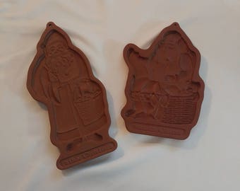 1990-1992 Longaberger Pottery Father Christmas Santa Claus Baking Molds