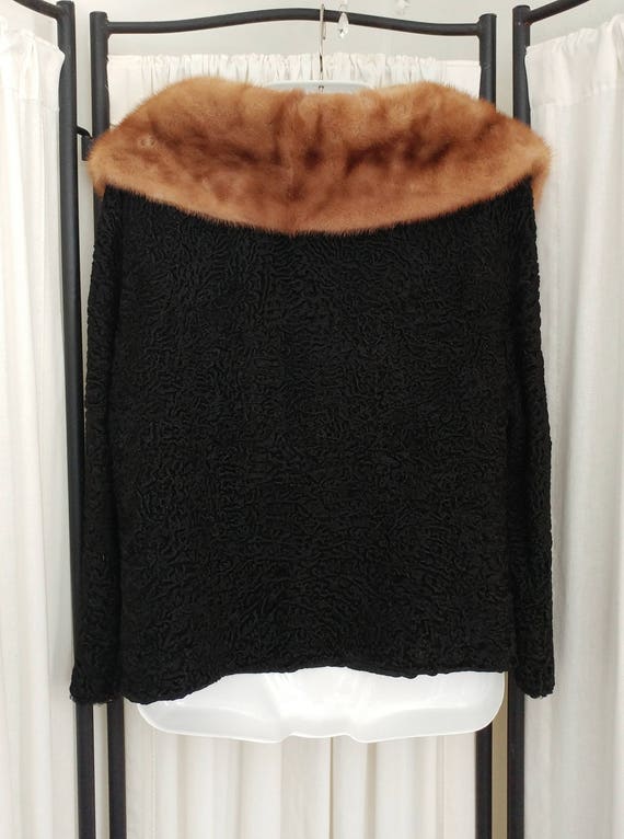 1960s Higbee's Fur Salon Black Lambswool Short Co… - image 4