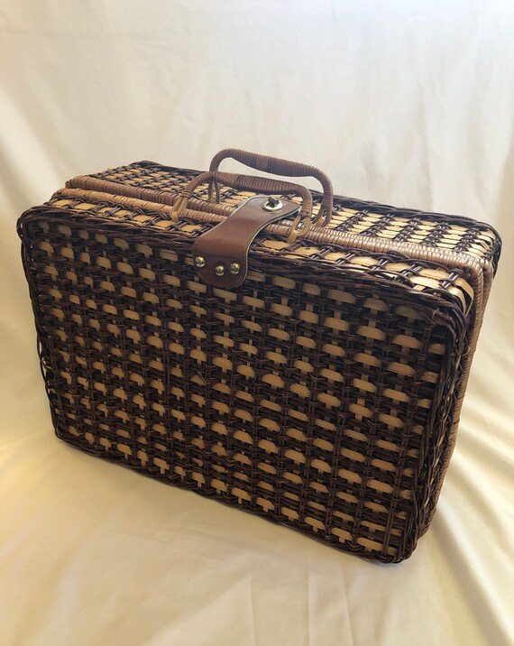 Vintage Red Gingham Wicker Suitcase Picnic Basket… - image 3