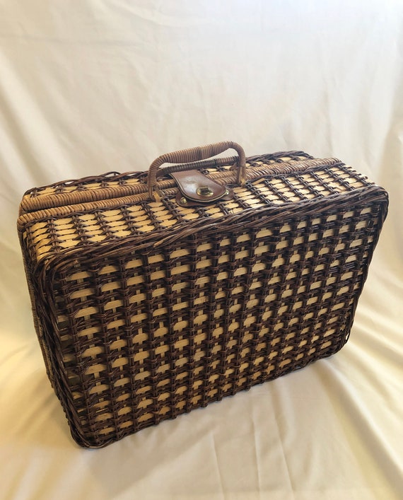 Vintage Red Gingham Wicker Suitcase Picnic Basket… - image 2