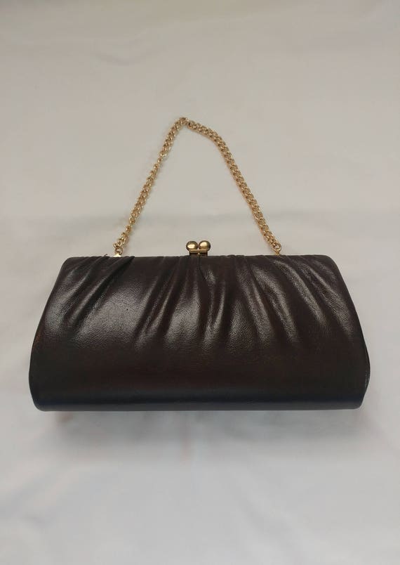 1970s/1980s Dark Brown Faux Leather Evening Purse 