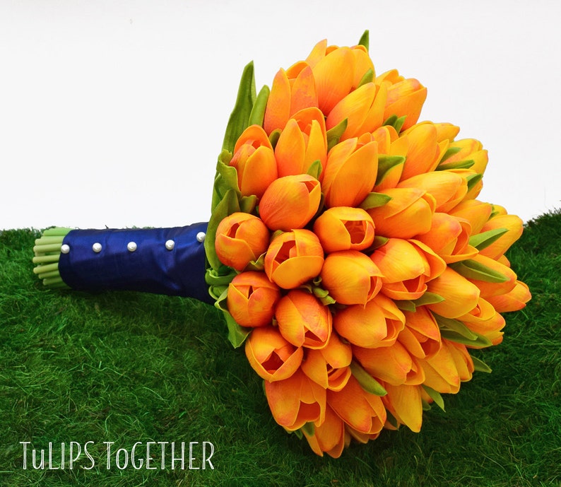 Orange Real Touch Tulip Wedding Bouquet Ready for Quick Etsy