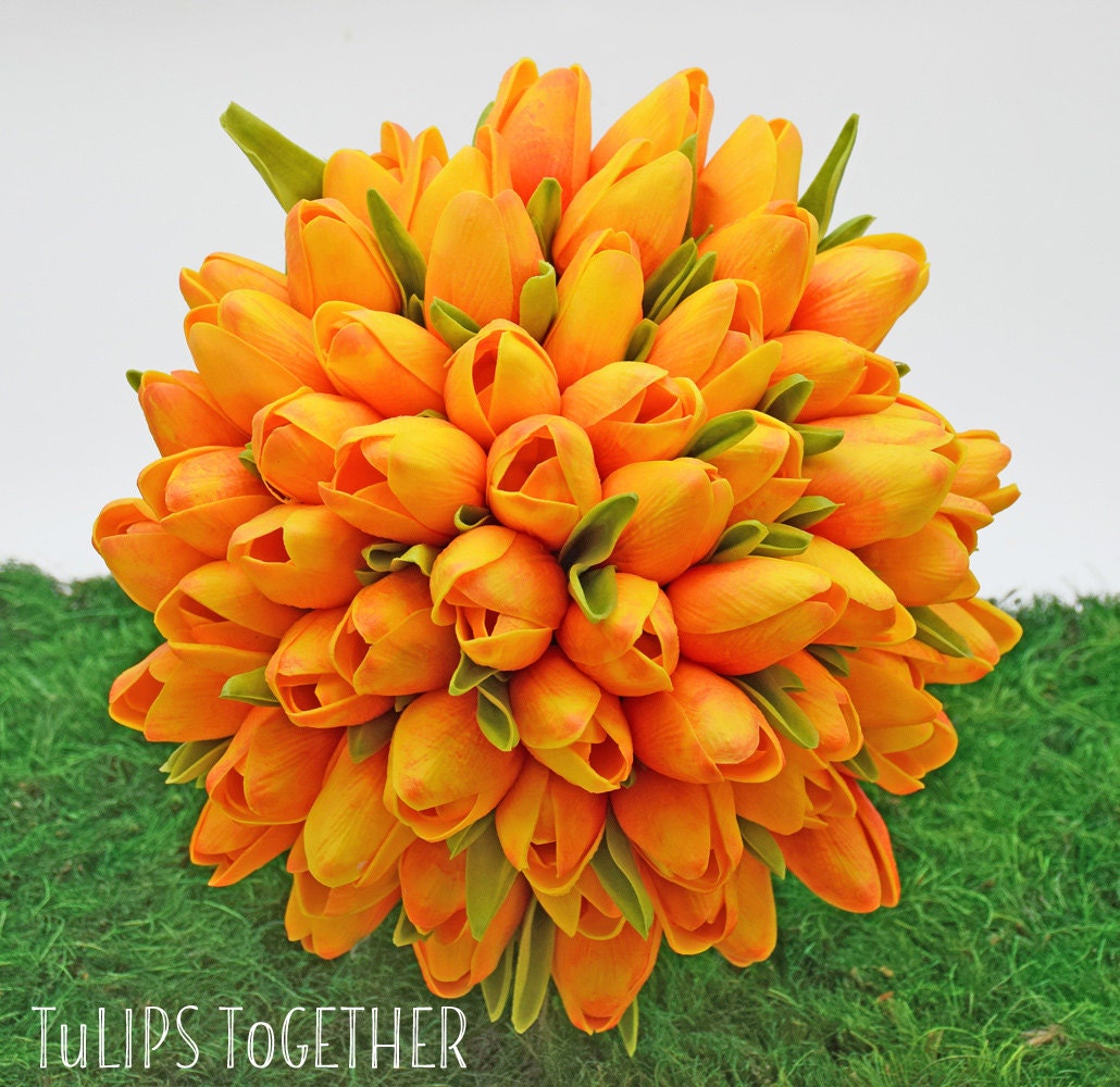 Orange Real Touch Tulip Wedding Bouquet Ready for Quick Etsy