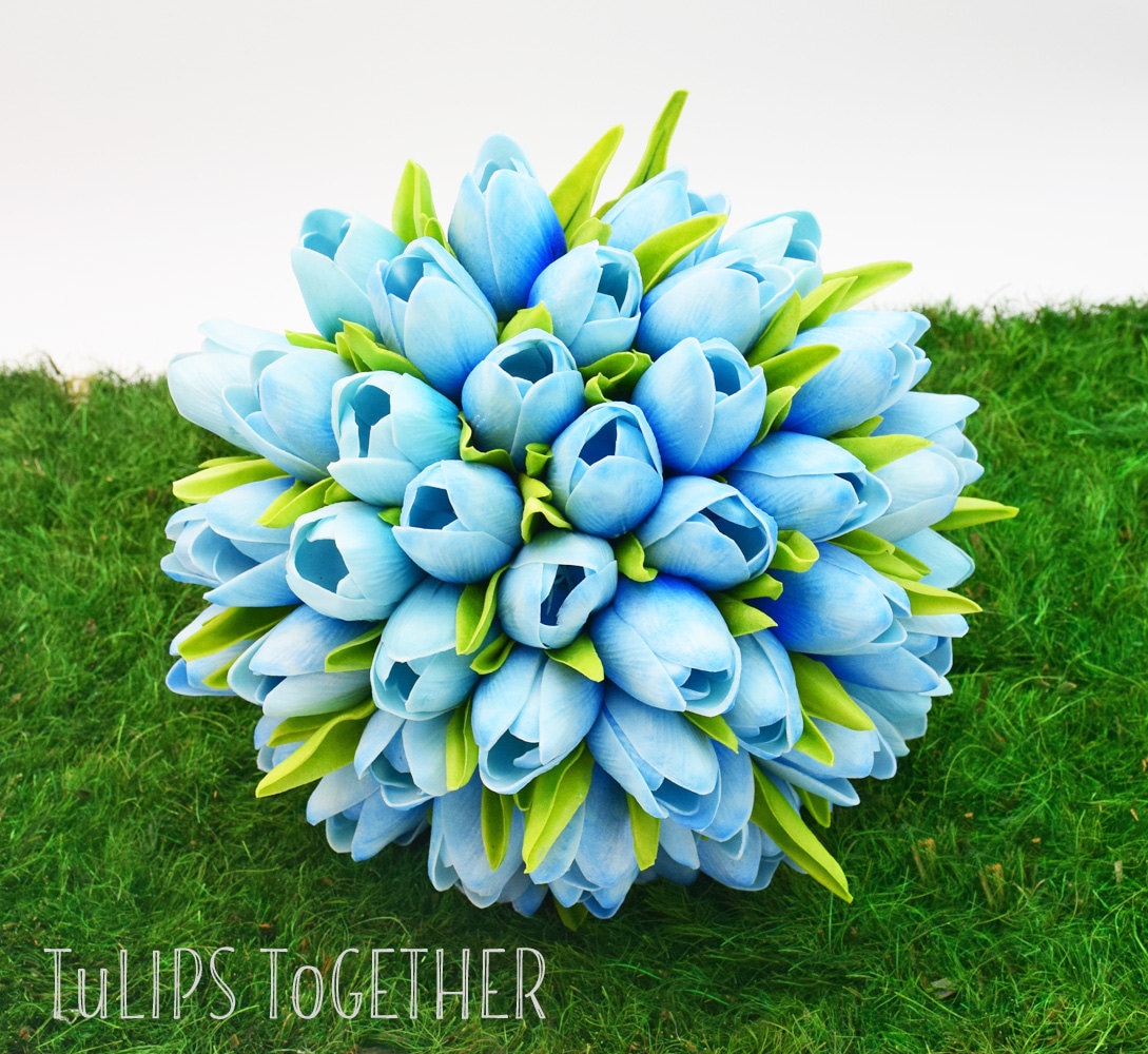 Blue Real Touch Tulip Wedding Bouquet Ready for Quick Etsy
