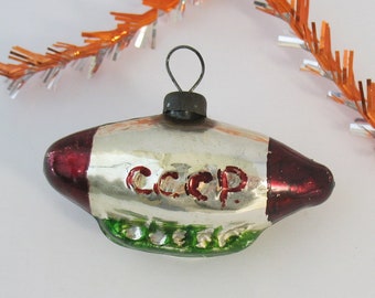 ZEPPELIN Glass Vintage Russian Christmas Ornament DIRIGIBLE Xmas Silver Red Green Decor New Year Blimp tree decor Airship Soviet USSR