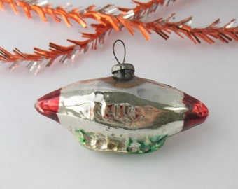 ZEPPELIN Glass Vintage Russian Christmas Ornament DIRIGIBLE Xmas Silver Red Green Decor New Year Blimp tree decor Airship Soviet USSR